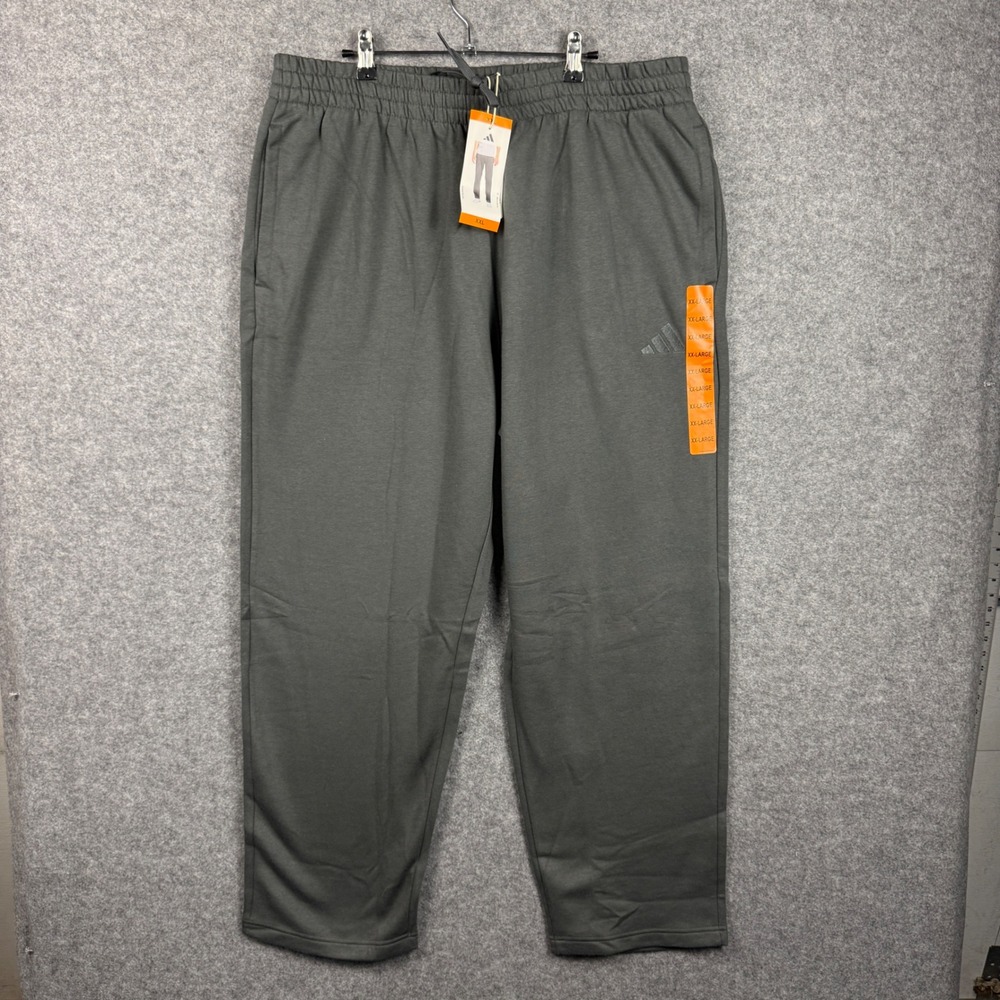 Adidas Mens Fleece Pants Grey Six Regular Fit Drawcord Trousers KD6763 2XL NEW